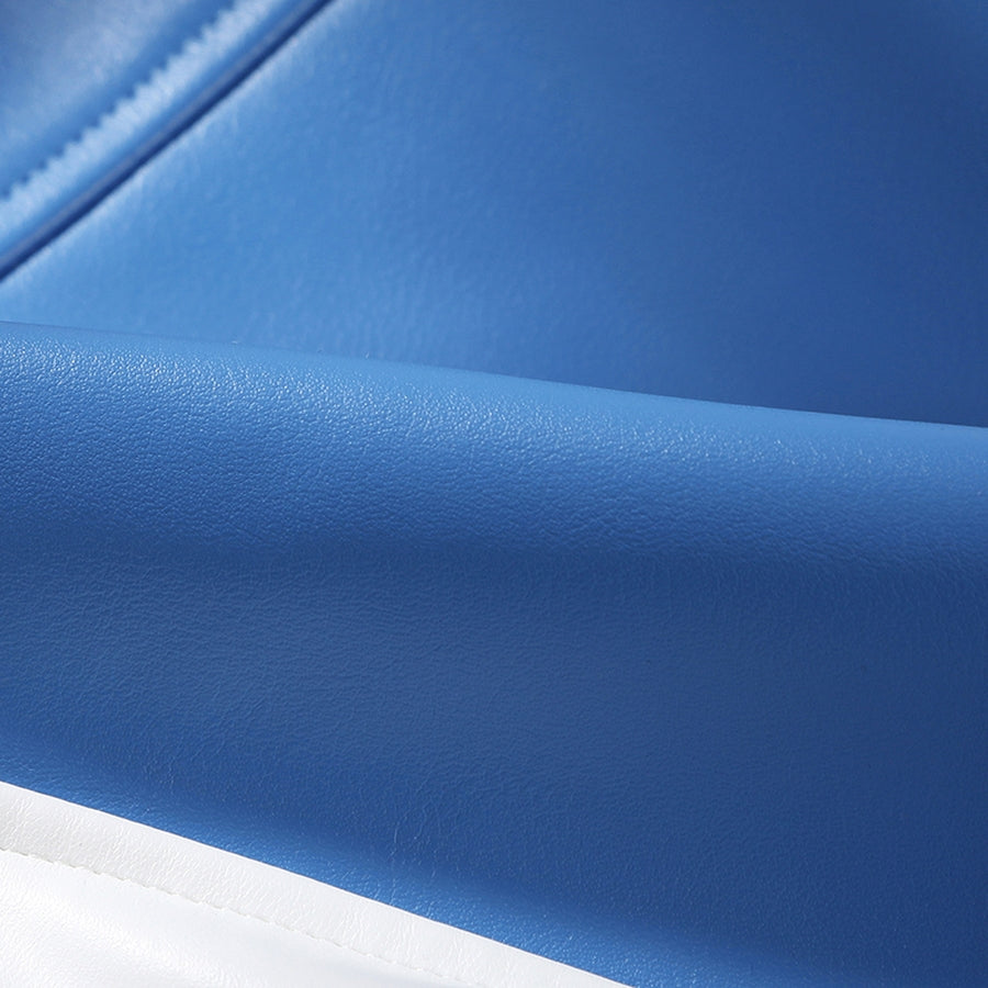 Mister Fantastic Reed Richards cosplay costume blue stretch faux leather fabric grain and black seam detail trim.