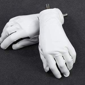 Mister Fantastic Reed Richards cosplay costume white gloves anchor the hands in smooth stretch faux leather fabric.