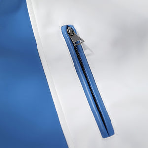 Mister Fantastic Reed Richards cosplay costume zipper pocket on blue and white jacket.