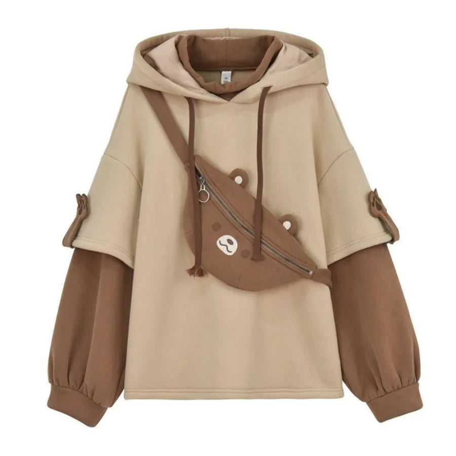 Winter Bear Detachable Bag Fake Two-Piece Fleece Hoodie Mp006068 Sold Out! S Sweatshirt