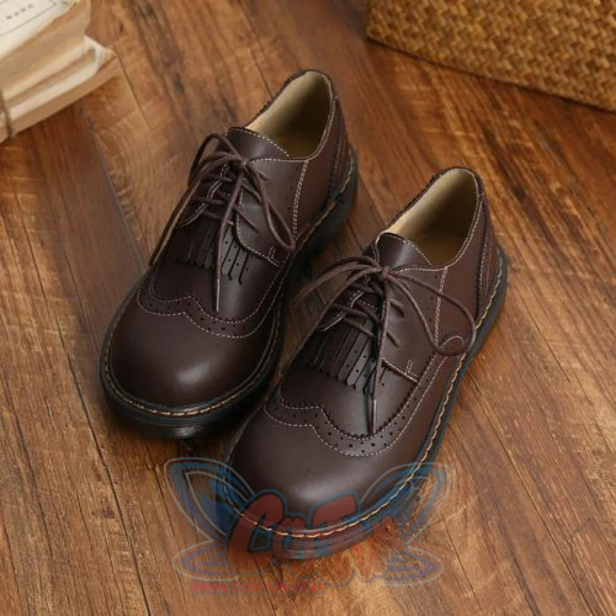 Mori Girl Retro Oxford Martin Round Shoes Brown / 34 Canvas