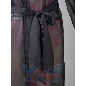 Nezuko cosplay swimsuit cover-up bow detail ties black sheer fabric at the waist.