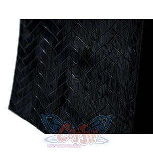 Final Fantasy XV Noctis The Chosen King cosplay costume black textured fabric beside herringbone pattern detail.
