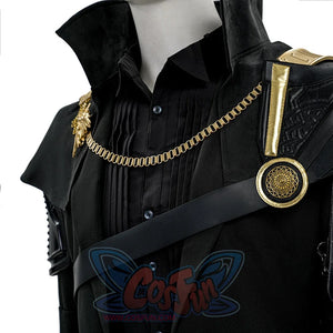 Final Fantasy XV Noctis The Chosen King cosplay costume layers a black shirt under a gold-tone chain adorned shoulder mantle.