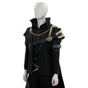 Final Fantasy XV Noctis The Chosen King cosplay costume layers a black suit jacket beneath gold-tone shoulder armor.