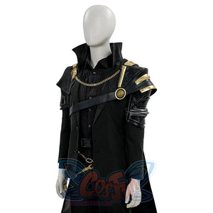 Final Fantasy XV Noctis The Chosen King cosplay costume layers a black suit jacket beneath gold-tone shoulder armor.
