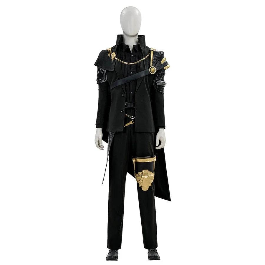 COSFUN Final Fantasy XV Noctis The Chosen King cosplay costume layers armor details over a sharp black tailored suit.