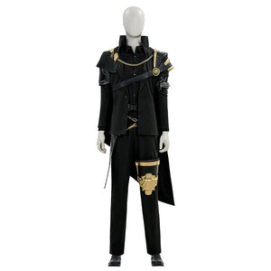 COSFUN Final Fantasy XV Noctis The Chosen King cosplay costume layers armor details over a sharp black tailored suit.