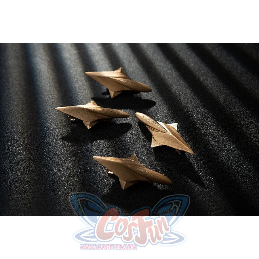 Genshin Impact Noelle cosplay back decorations appear as angular gold-tone accessory pieces.