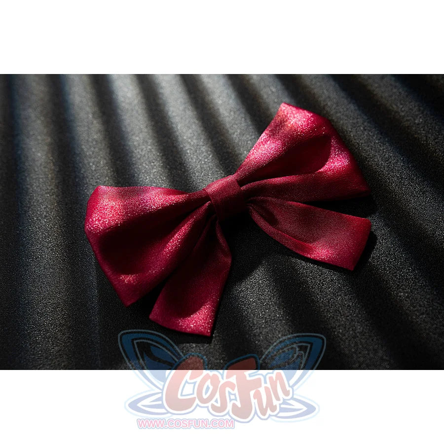 Genshin Impact Noelle cosplay pink bow accessory appears in satin fabric with a tied center knot.