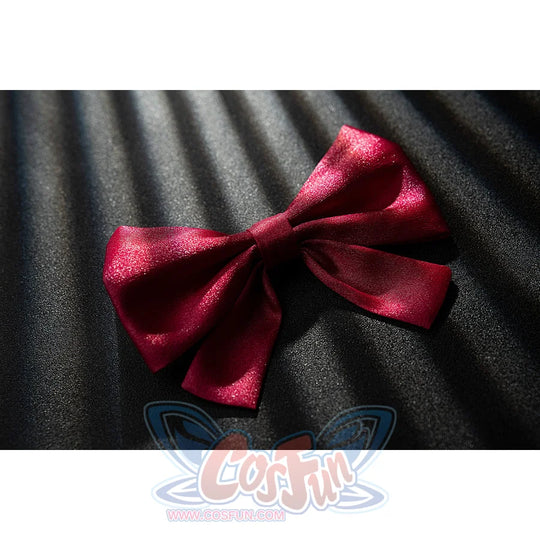 Genshin Impact Noelle cosplay pink bow accessory appears in satin fabric with a tied center knot.