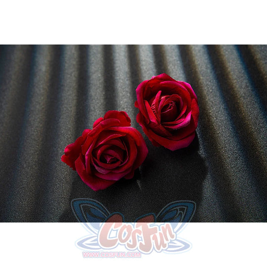 Genshin Impact Noelle cosplay red rose accessories pair two floral accents for the costume.