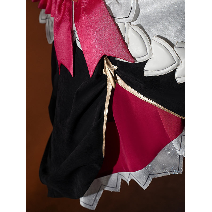 Genshin Impact Noelle cosplay skirt side detail layers a pink inset between black and white panels.