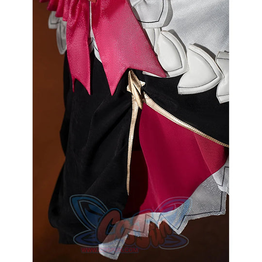 Genshin Impact Noelle cosplay skirt side detail layers a pink inset between black and white panels.