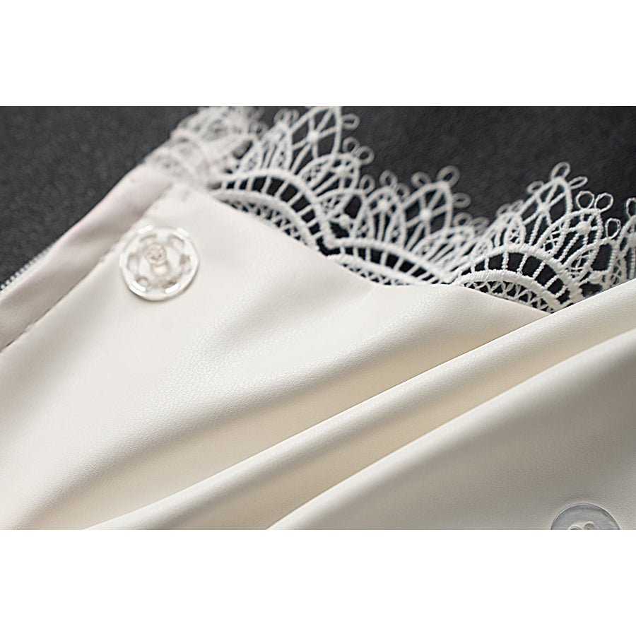 Genshin Impact Noelle cosplay white lace fabric swatch shows floral trim over smooth white fabric.