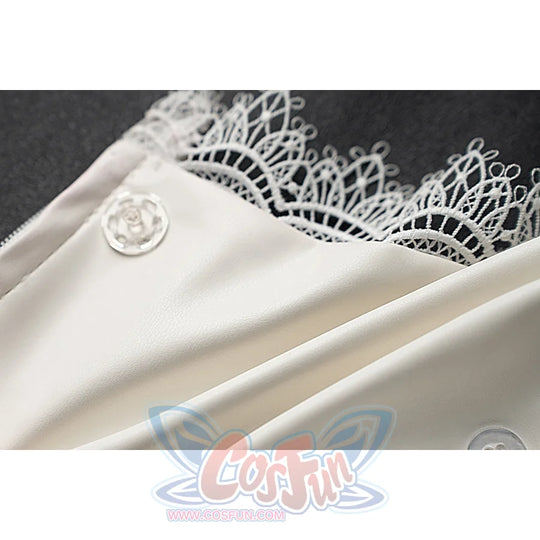 Genshin Impact Noelle cosplay white lace fabric swatch shows floral trim over smooth white fabric.