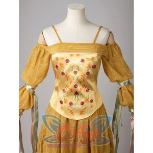 Padmé Amidala cosplay floral corset front with satin fabric and pink flower embroidery.