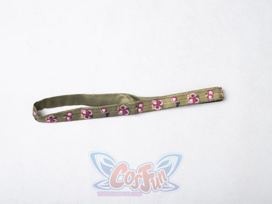 Star Wars Padme Amidala cosplay headband detail sets pink floral accents along an olive satin band.