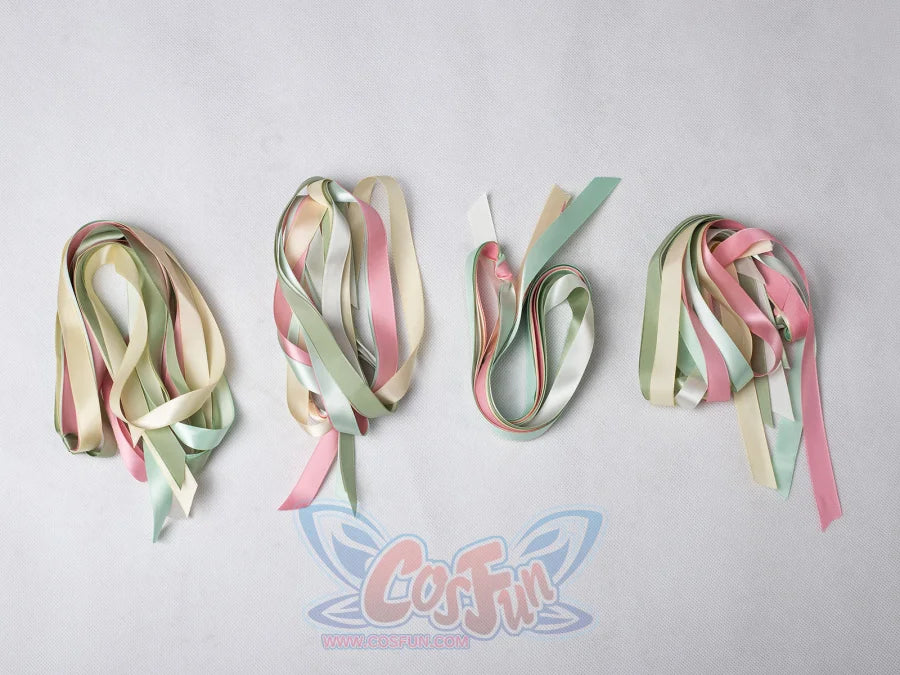 Star Wars Padme Amidala cosplay ribbon straps gather pastel green, ivory and pink satin ties.