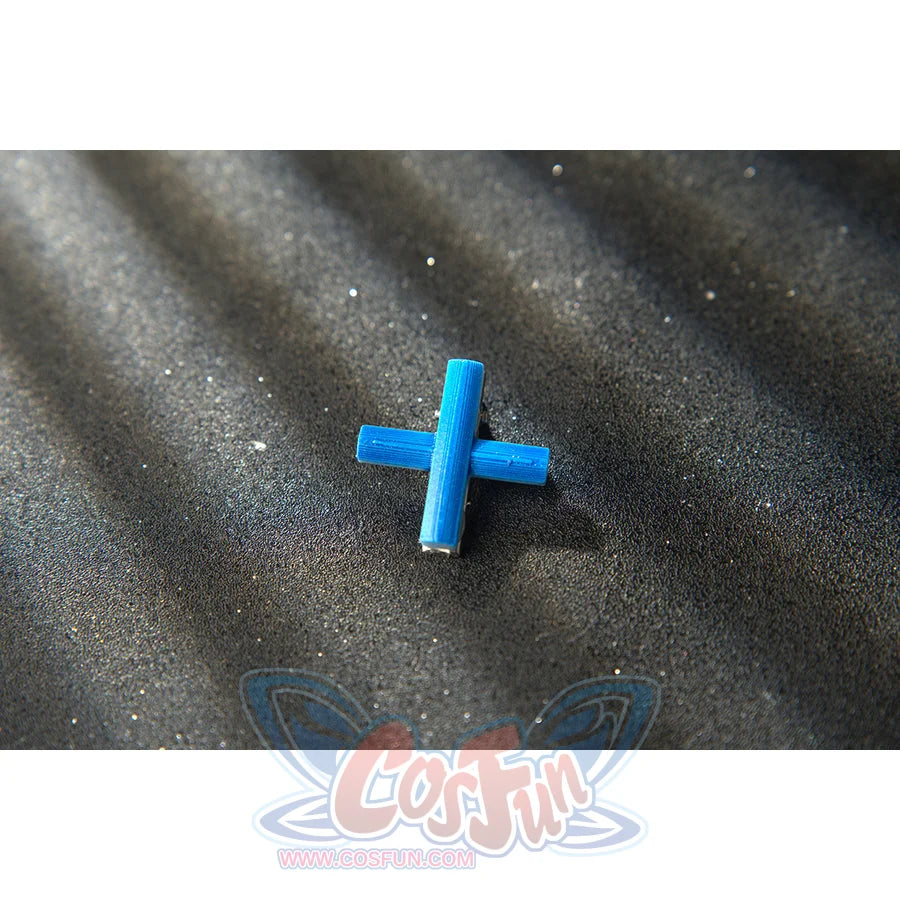 Wuthering Waves Phoebe cosplay blue cross accessory appears as a small bright accent piece.