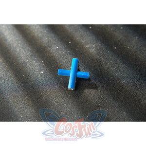 Wuthering Waves Phoebe cosplay blue cross accessory appears as a small bright accent piece.
