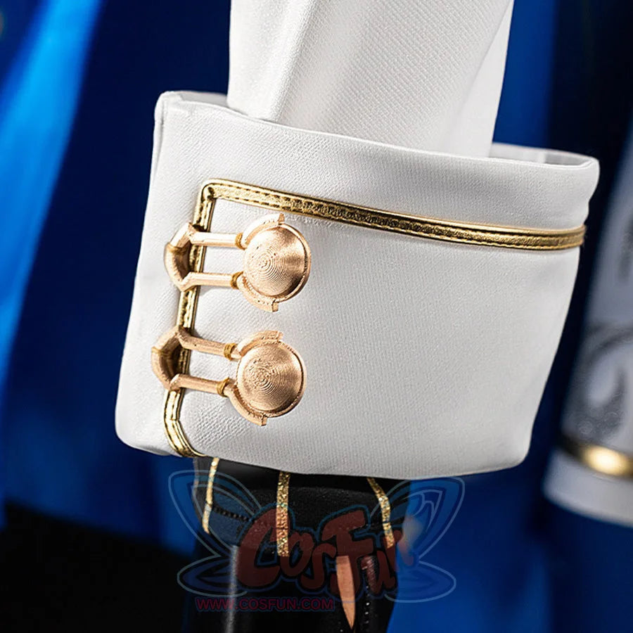 Wuthering Waves Phoebe cosplay sleeve cuff detail sets gold-tone buttons against white fabric and black trim