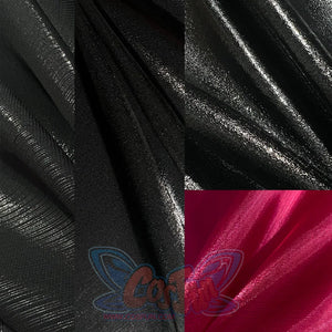 Wuthering Waves Phrolova cosplay material swatches show glossy black fabric and bright red satin.