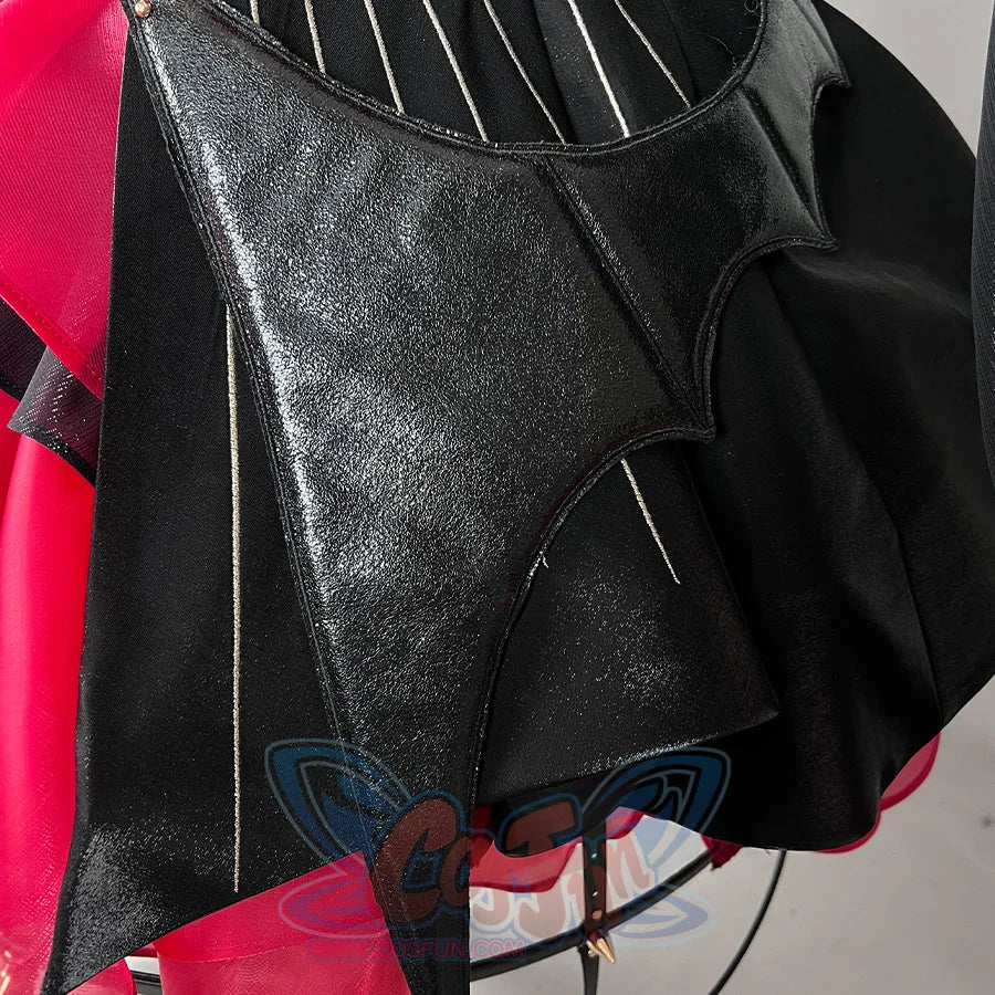 Wuthering Waves Phrolova cosplay skirt wing panel detail shows a pointed black faux leather shape.