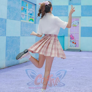 Plaid Jk Uniform Pink A-Line Pleated Skirt Mp005923