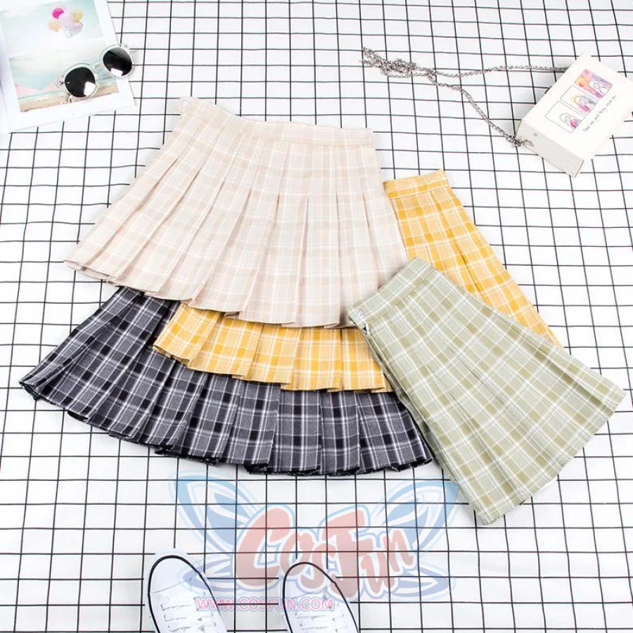 Plaid Uniform A-Line Hight Waist Pleated Skirt C00025