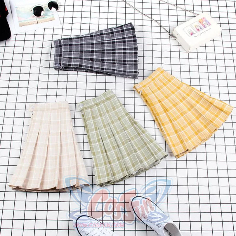 Plaid Uniform A-Line Hight Waist Pleated Skirt C00025