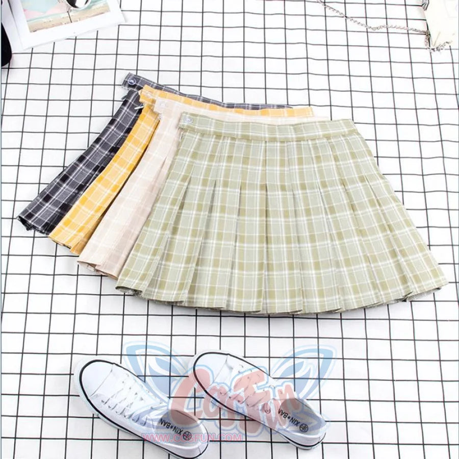 Plaid Uniform A-Line Hight Waist Pleated Skirt C00025