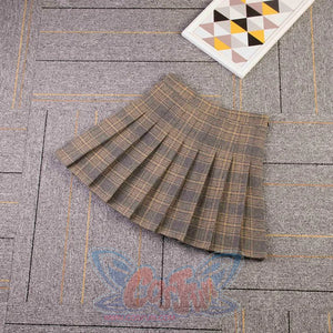 Plaid Uniform A-Line Hight Waist Pleated Skirt Yellow / S