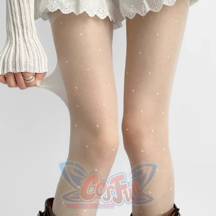 Summer White Black Lolita Polka Dot Bow Tights