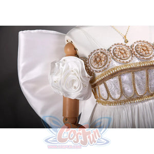 Princess Serenity cosplay gown dress centers satin sleeves with floral detail and embroidered bodice with pearl-like.