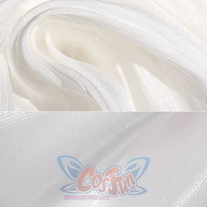 Sailor Soldiers Princess Serenity cosplay gown fabric detail contrasts sheer organza against smooth white satin.