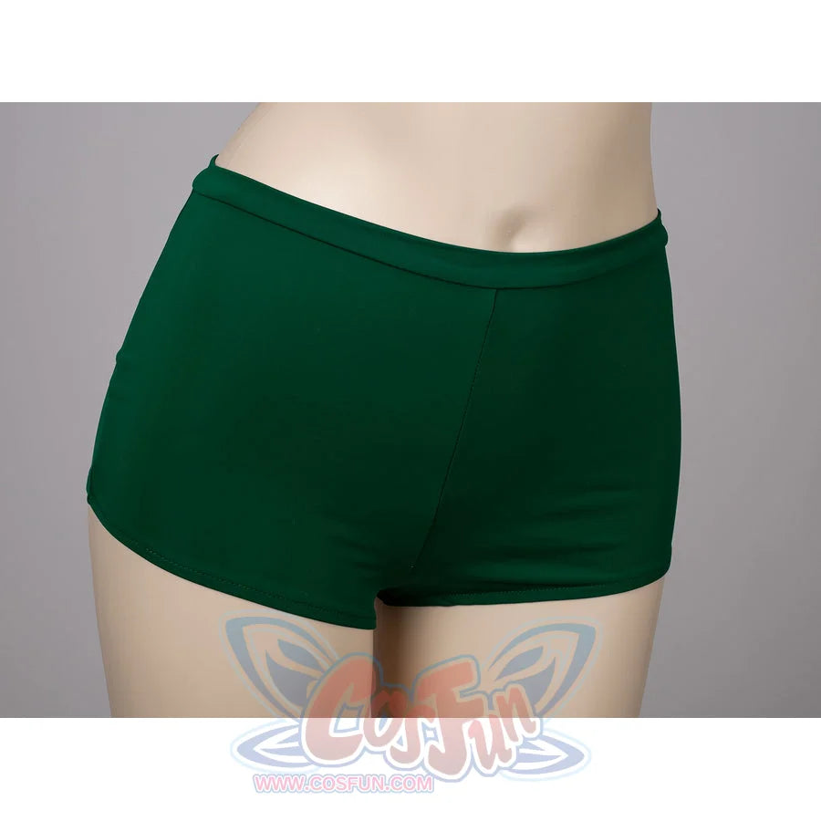 Princess Zelda cosplay swim dress green shorts detail centers smooth swim fabric at the waist.
