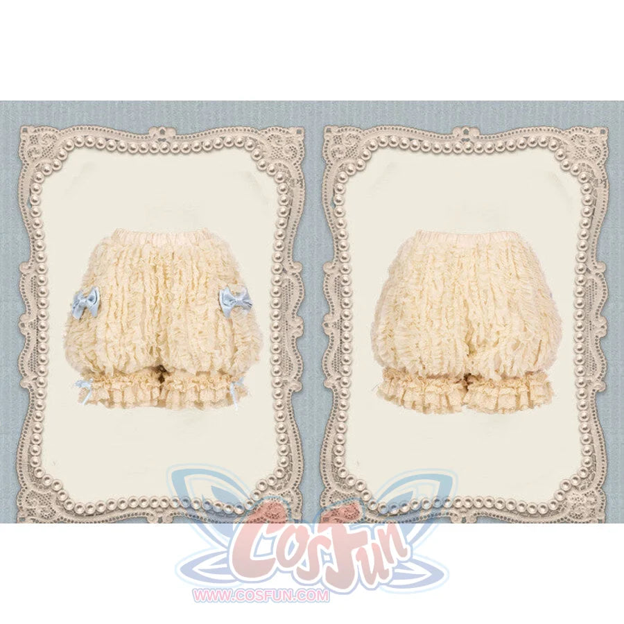 Front and back display of the pumpkin bloomers with pale blue side bows