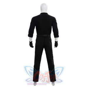 The Punisher Frank Castle cosplay costume back view shows the black coat and straight-leg pants