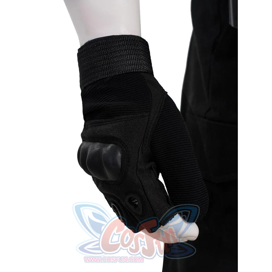 The Punisher Frank Castle cosplay glove close-up highlights black knuckle padding and wrist texture