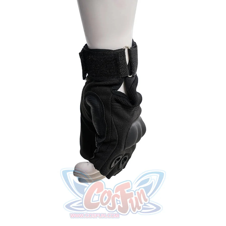 The Punisher Frank Castle cosplay glove side detail shows black padded fingers and a strapped wrist cuff