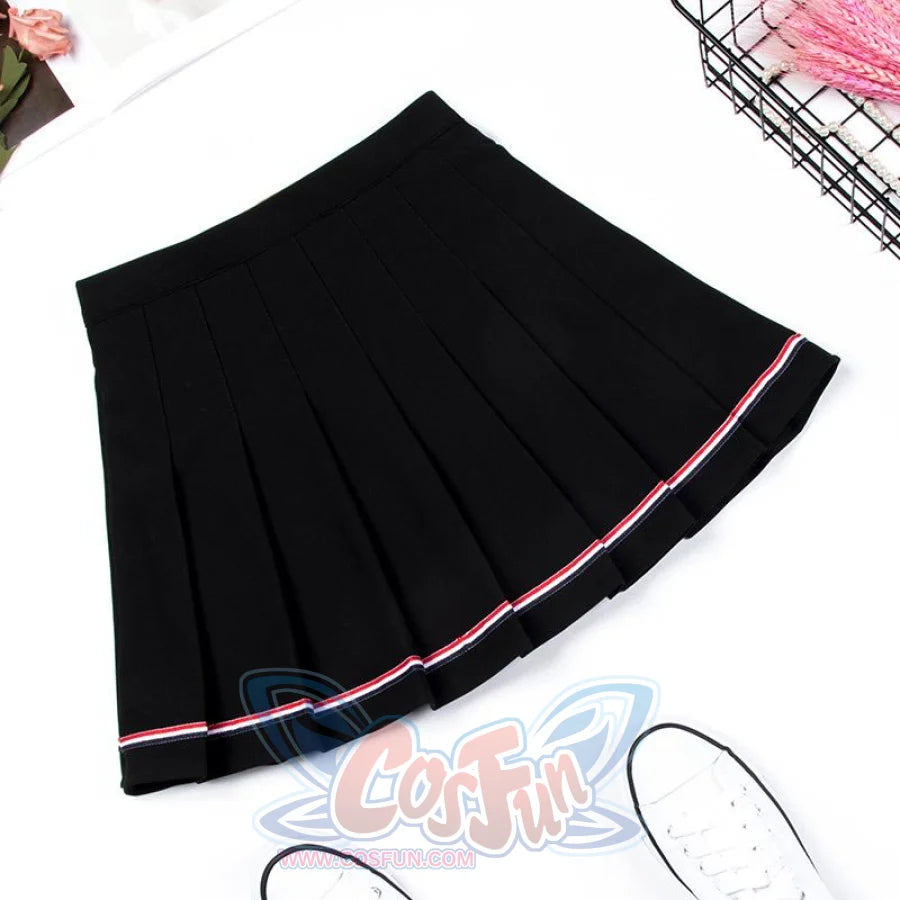 Pure Color Uniform A-Line Hight Waist Pleated Skirt Black / S