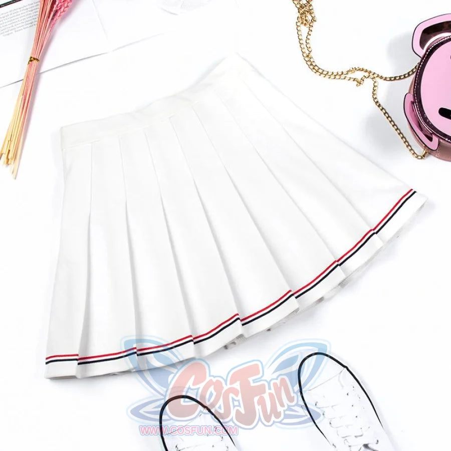 Pure Color Uniform A-Line Hight Waist Pleated Skirt White / S