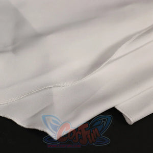 Hem close-up of Re:Zero Emilia cosplay costume white dress with layered fabric edge and visible stitching