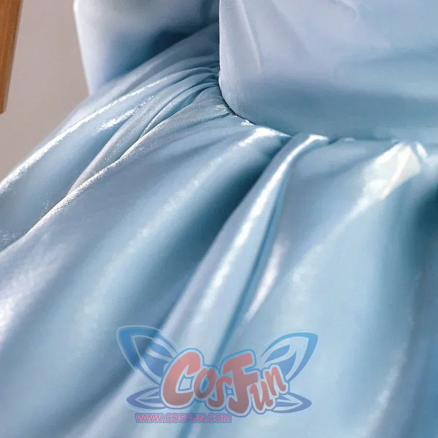 Re:Zero Rem cosplay skirt detail highlighting glossy blue pleats and layered waist fabric