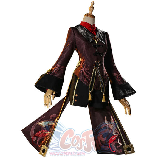 Genshin Impact Hu Tao cosplay jacket layers dark burgundy tailcoats over red-trimmed shorts in a matched two-piece set.