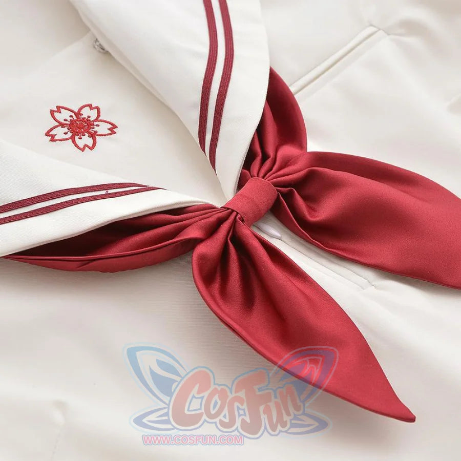 Red Sakura Blossom Embroidered Sailor School Uniform J40129