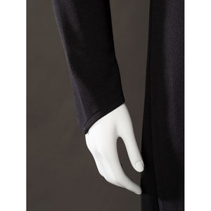 Rhaenyra Targaryen cosplay black sleeve detail tapers textured fabric toward the wrist opening.