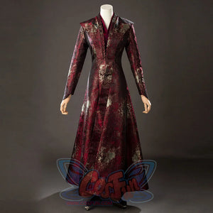 House of the Dragon Rhaenyra Targaryen cosplay costume sets the patterned robe around a high collar and long sleeves.