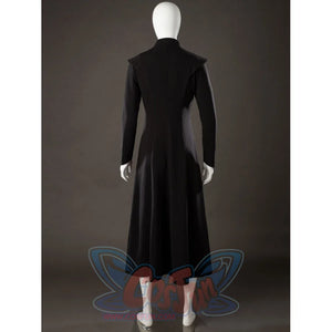 Rhaenyra Targaryen cosplay inner robe back view keeps a clean black line through the long coat shape.